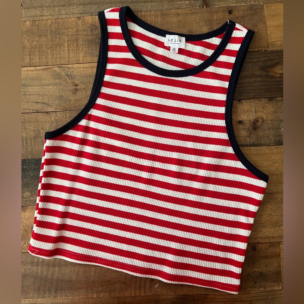 Le Lis Red and White Striped Top with Black Trim
